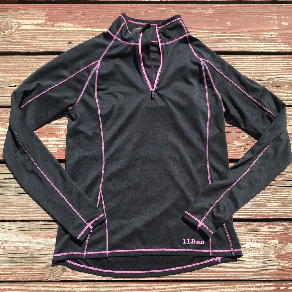 LL Bean 1/4 Zip Baselayer Black and Pink